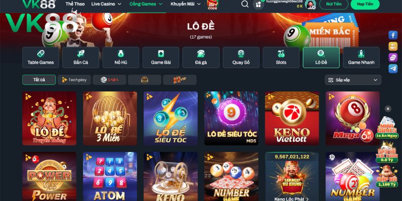 Những điểm nổi bật của sảnh cược lô đề tại VK88