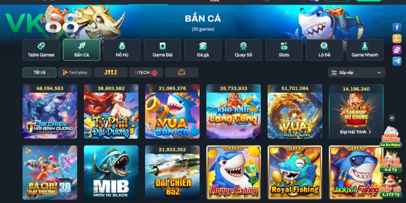 Ưu điểm vượt trội của sảnh bắn cá đổi thưởng VK88